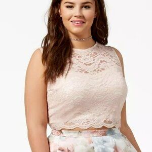 MORGAN & CO Embroidered Lace Crop Top Light Pink Jewel Neck Prom Plus Sz 20W NWT